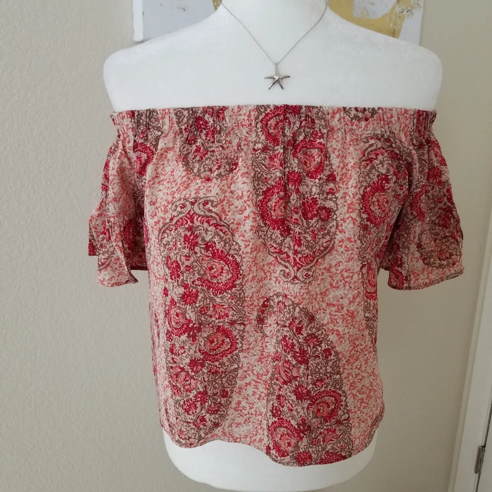 Madewell Paisley Print Off the Shoulder Silk Blouse Size M - Picture 2 of 7